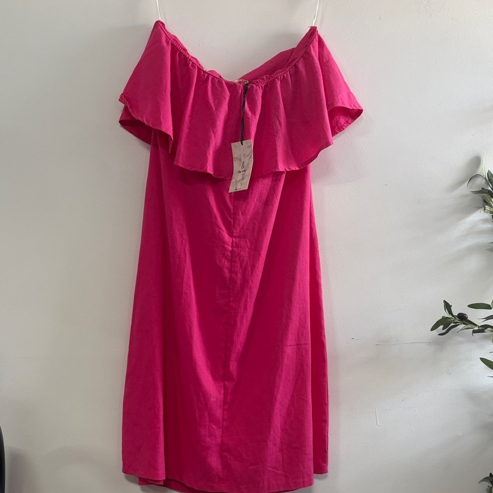 Chic Fuchsia Ruffle Midi Dress - Picture 4 of 4